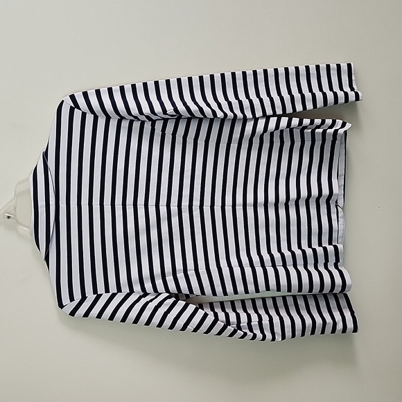 Tahari navy blue white stripe 3 button knit blazer coastal nautical womens small - Picture 7 of 7